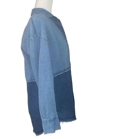 Zara Trafaluc Collection Distressed Two Toned Denim Button Down Shirt Size Mediu - Picture 6 of 8